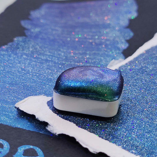 Artisan watercolor 1/4 godet teal blue light blue purple supercolorshift iridescent holographic paint handmade IKAROA HOLO