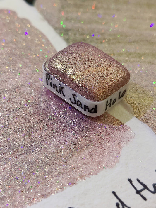 Handcrafted watercolor 1/4 godet rose gold duocolor holographic paint handlettering high quality handmade calligraphy PINK SAND HOLO