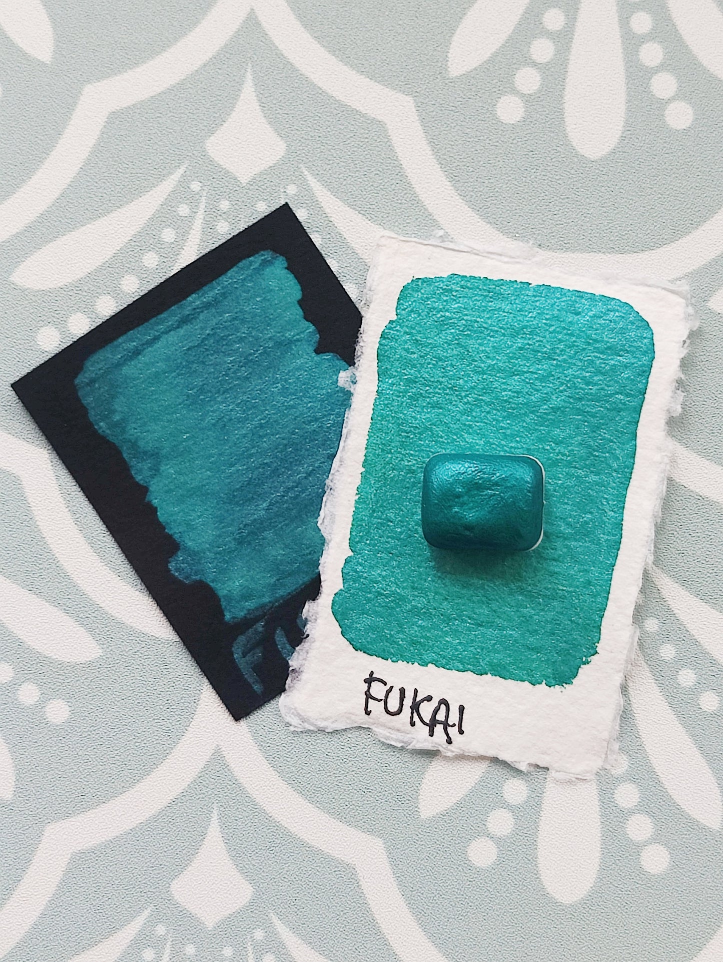 Artisan watercolor 1/4 godet teal pearl base paint calligraphy handmade handlettering FUKAI