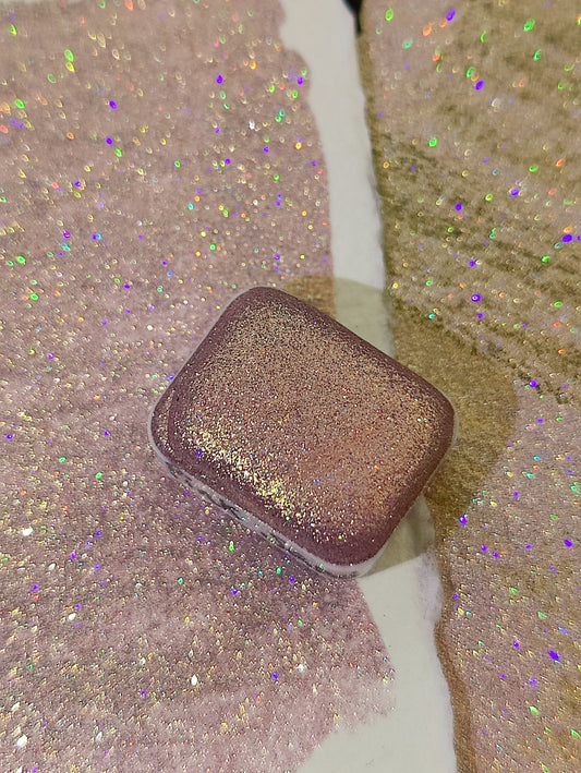 Handcrafted watercolor 1/4 godet rose gold duocolor holographic paint handlettering high quality handmade calligraphy PINK SAND HOLO