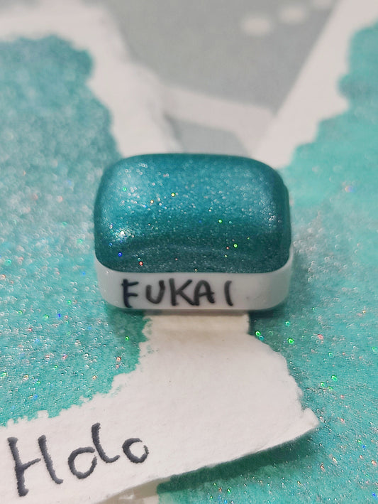 Holographic artisan watercolor 1/4 godet holo teal pearl base paint calligraphy handmade FUKAI HOLO