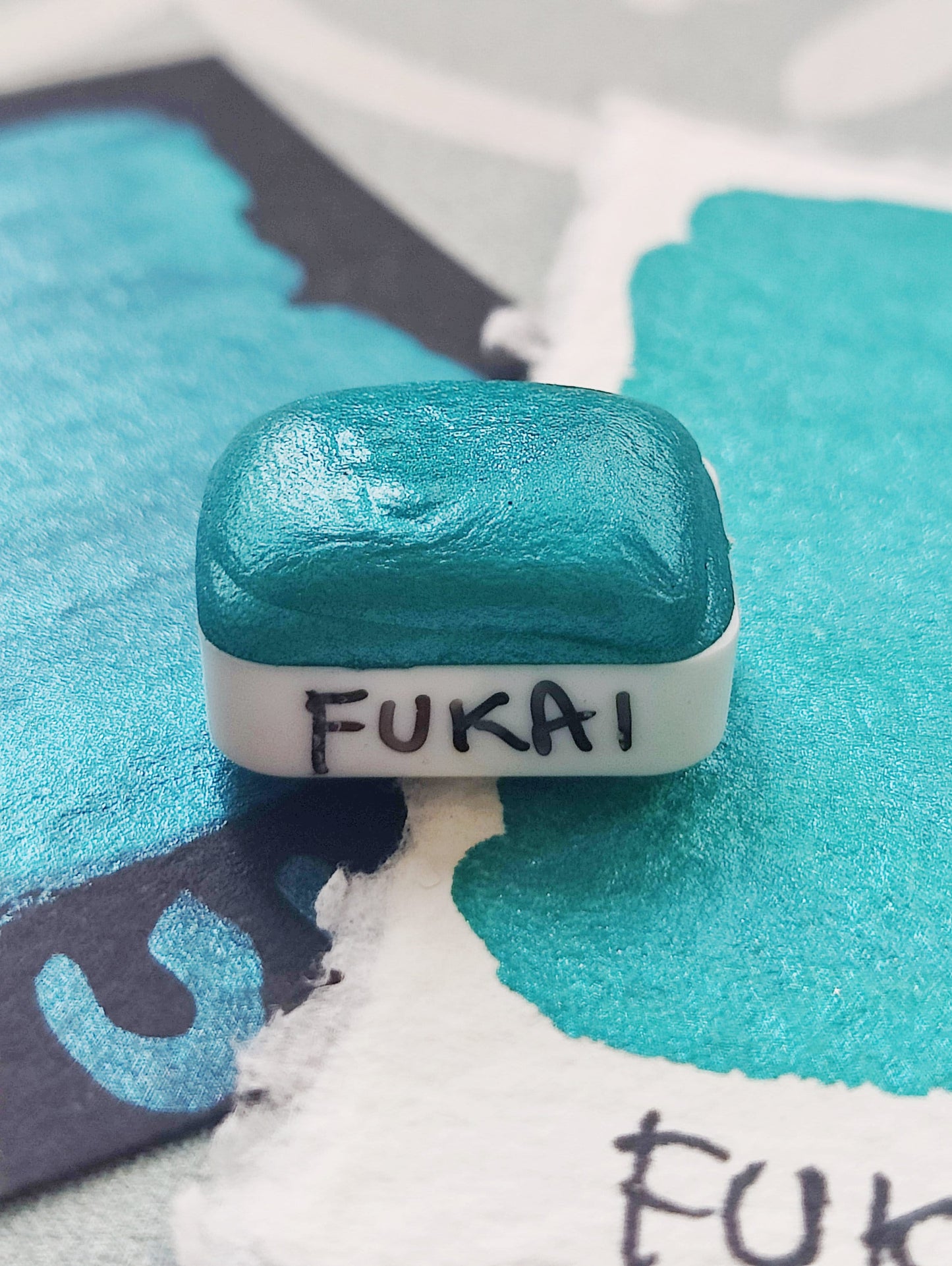 Artisan watercolor 1/4 godet teal pearl base paint calligraphy handmade handlettering FUKAI