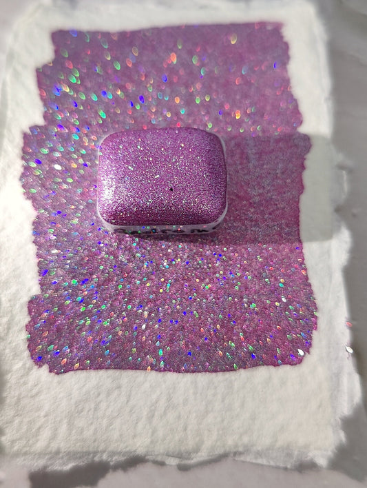 Holographic artisan watercolor 1/4 godet holo pink chrome base paint calligraphy handmade ANDROMEDA HOLO