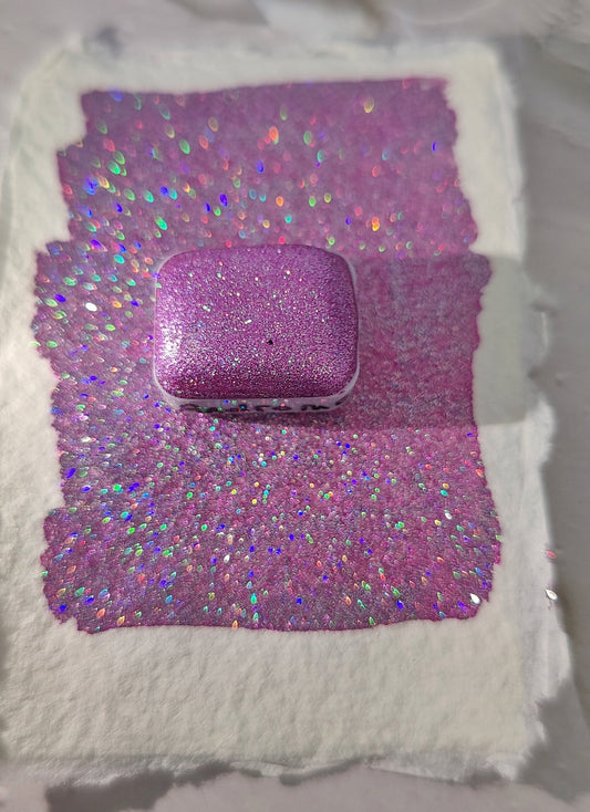 Holographic artisan watercolor 1/4 godet holo pink chrome base paint calligraphy handmade ANDROMEDA HOLO