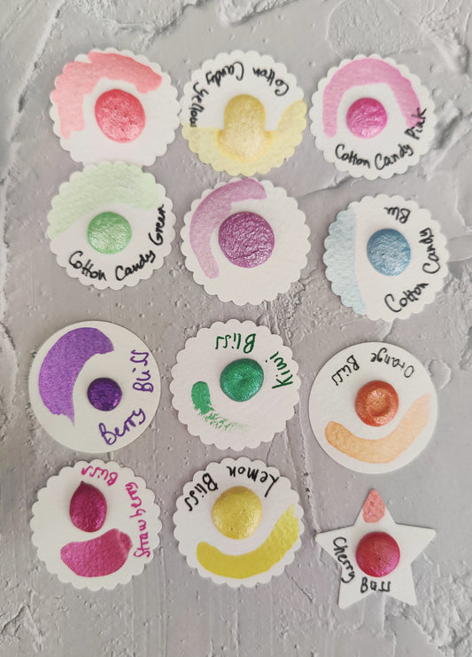 Set of 12 dot cards handmade watercolors handmade pearly colors duocolor multicolor interference Set Cotton Candy+ Fruit Bliss Set