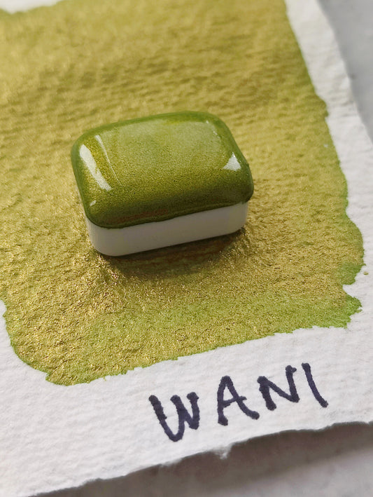 Handcrafted watercolor godet green tones gold patina paint calligraphy handmade handlettering high quality WANI