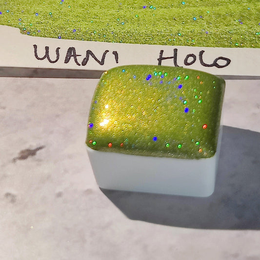 Handcrafted watercolor green gold tones duocolor holographic paint handlettering high quality handmade calligraphy WANI HOLO