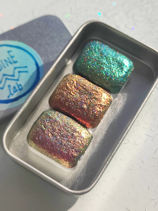 Set of 3 god pans handcrafted watercolors high quality holographic colorshift holo watercolors calligraphy lettering YOU ARE WORTHY