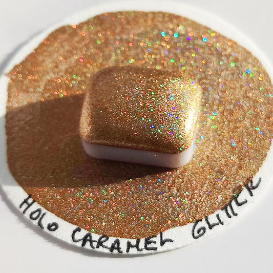 Handcrafted watercolor godet bronze brown holographic glitter pigments holographic handlettering calligraphy paint HOLO Caramel GLITTER