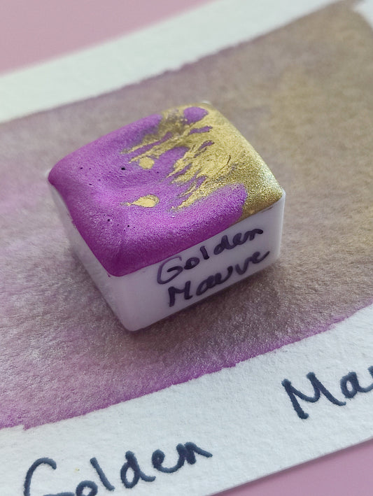 Artisan watercolor two-tone lilac purple and gold handmade 1/2 godet Pan GOLDEN MAUVE