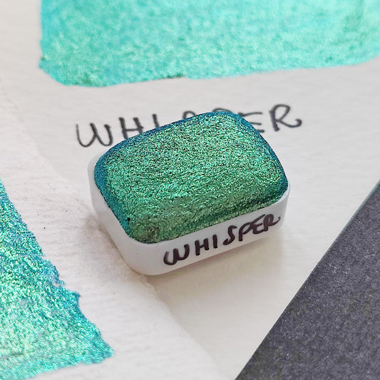 Watercolor handmade watercolor 1/4 godet green light blue patina gold colorshift paint calligraphy handmade handlettering WHISPER