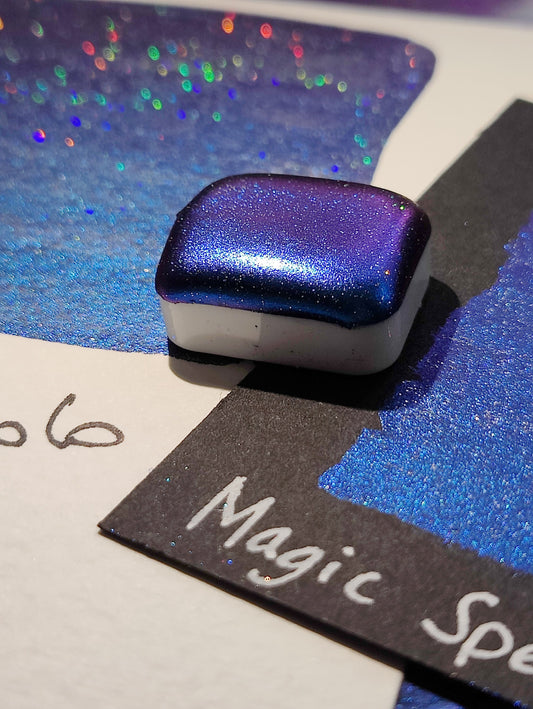 Watercolor craft glitter holographic 1/4 godet holo colorshift blue purple paint calligraphy handmade MAGIC SPELL HOLO