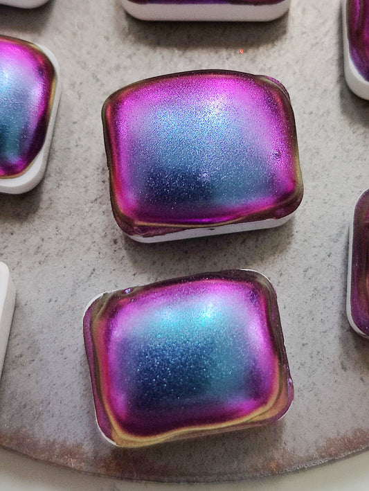 Watercolor craft 1/4 godet purple pink blue colorshift paint calligraphy handmade handlettering LOVE POTION
