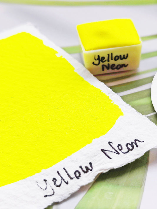 Handmade yellow artisan watercolor lettering paint color fluorescent handlettering YELLOW NEON