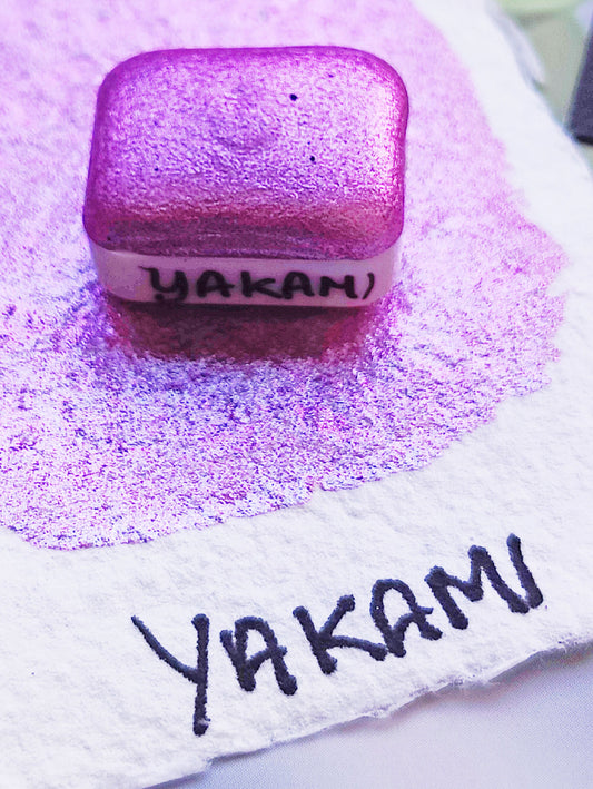 Handmade watercolor 1/4 godet pan pink lilac colorshift iridescent paint calligraphy handlettering handmade YAKAMI